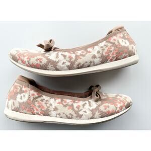 Clarks Shoes Ballet Flats Womens 8 Tan Ivory Floral Cloud Steppers